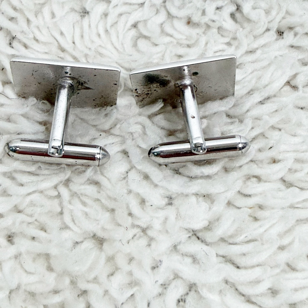 Vintage Swank Silver Tone Wheat Leaf Cufflinks Mid Century Modern MCM Signed - Picture 3 of 7